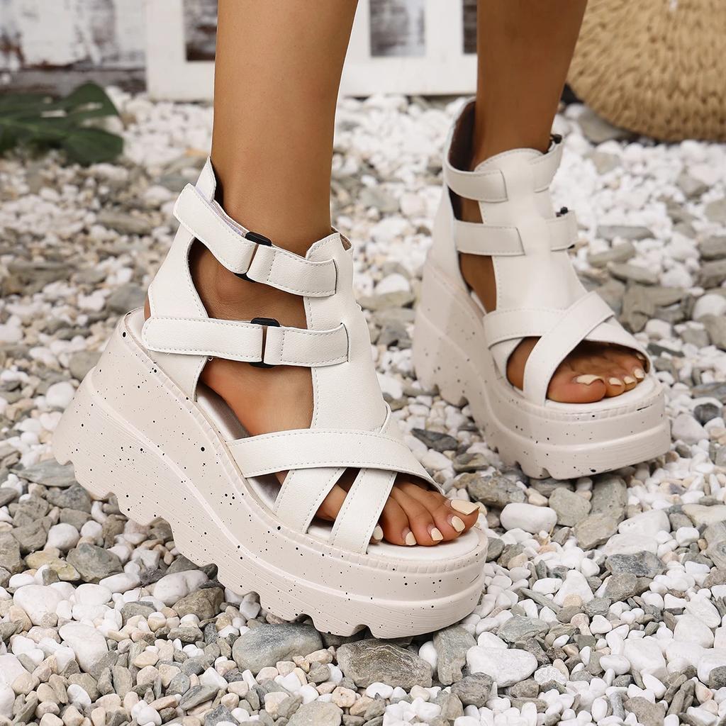Women Sandals Summer Leather Platform Female Sandals Gladiator High Heels Sandals Women Chunky Outdoor Wedges Woman Shoe