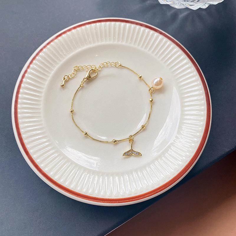 Ins Wind Pearl Fishtail Bracelet Diamond Bracelet Female Couple Girlfriend Hand