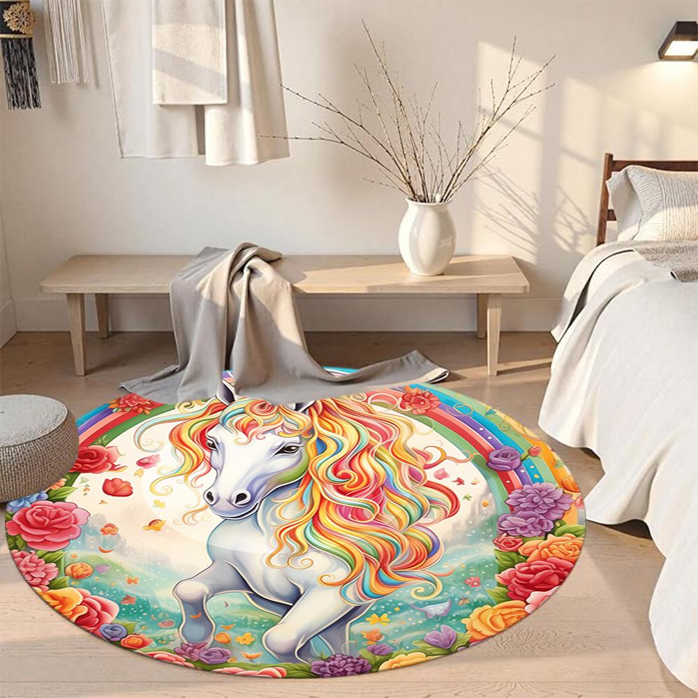 Unicorn Round Area Rug Suitable for Game Room Hallway Balcony Decorate room Antislip Round Carpet Decorate Offices Best for Christmas