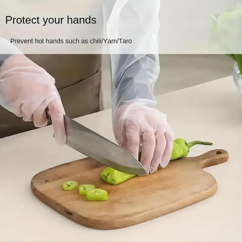 100PCS Long Arm Disposable Gloves Food Grade Waterproof Non Slip Kitchen Cleaning Gloves for Vegetable Washing Cooking Elastic C