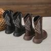 Children Leather Boots Classic Cowboy Embroidery Girls Long Booties Kids Winter Round Toe Soft Snow Shoes Fashion Snow Boots