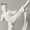 Personalized Holiday Present 3D Printed Karate Kick Man Statue, White Martial Arts Figurine Sculpture, Compact Tabletop Decor Taekwondo Character