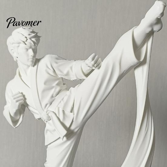 Personalized Holiday Present 3D Printed Karate Kick Man Statue, White Martial Arts Figurine Sculpture, Compact Tabletop Decor Taekwondo Character