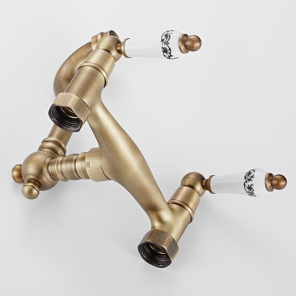 Wall Mount Antique Faucet Antique Brass Kitchen Faucet Dual Cold Hot Water Mixer Tap 360 Degree Rotation Kitchen Sink Faucet