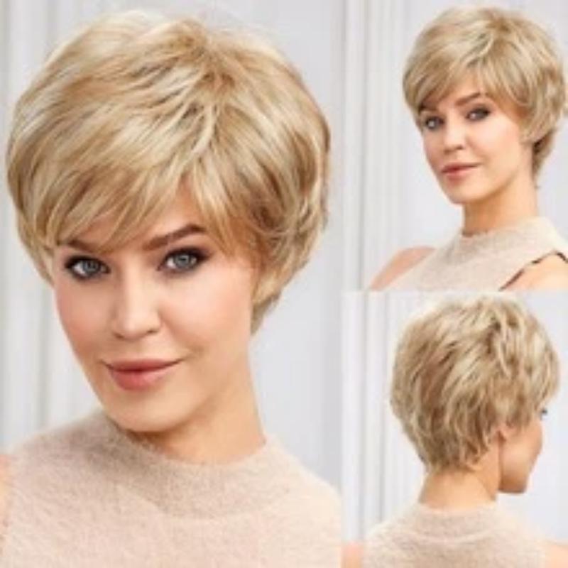 Многослойная короткая пушистая короткая кудрявая прическа, смешанная с золотыми синтетическими волосами, на ободке