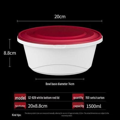 HANDUNYOU Disposable 1500ml Round Food Containers with Lock Lids, 150 Sets