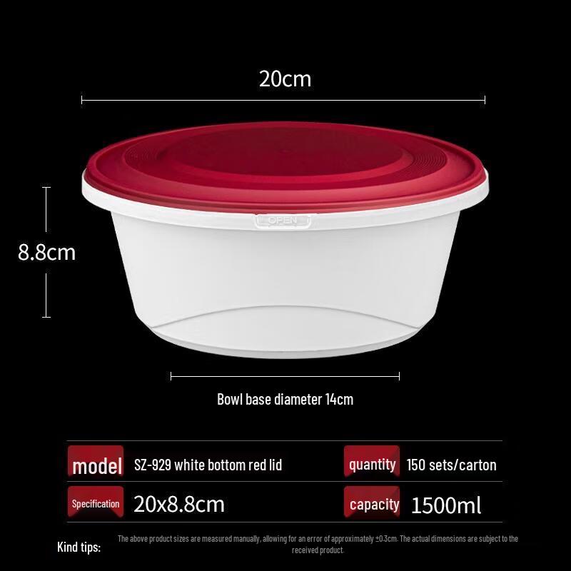 HANDUNYOU Einweg-Rundschalen mit Deckel zum Mitnehmen, 1500 ml