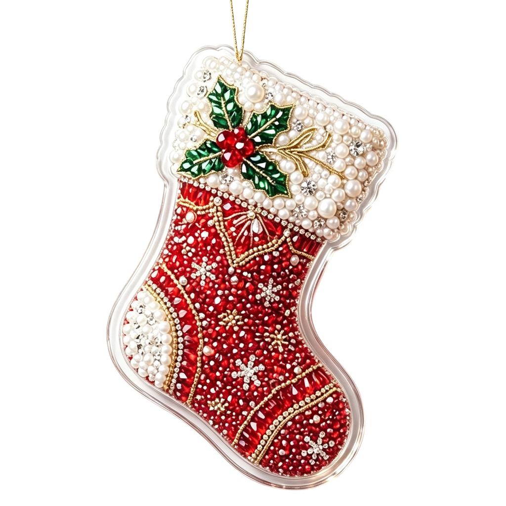 Christmas Stocking Ornament, Flat Hanging Decoration for Christmas Tree Wreath Mantel