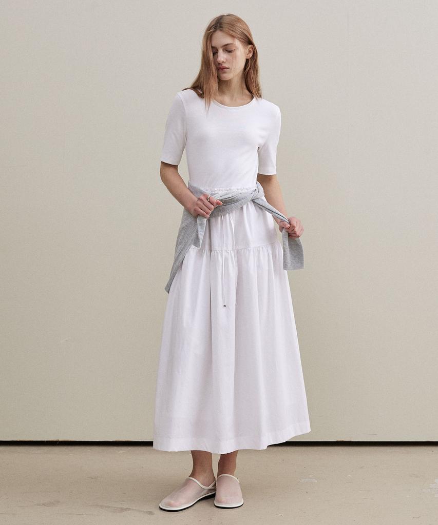 Artid Mix String Short Sleeve Dress_White