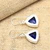 Blue Sapphire Lab-Created Gemstone Handmade 925 Solid Sterling Silver Jewelry Earrings