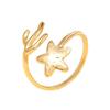 Bohemian Ocean Series Starfish & Seaweed Stainless Steel Open Ring