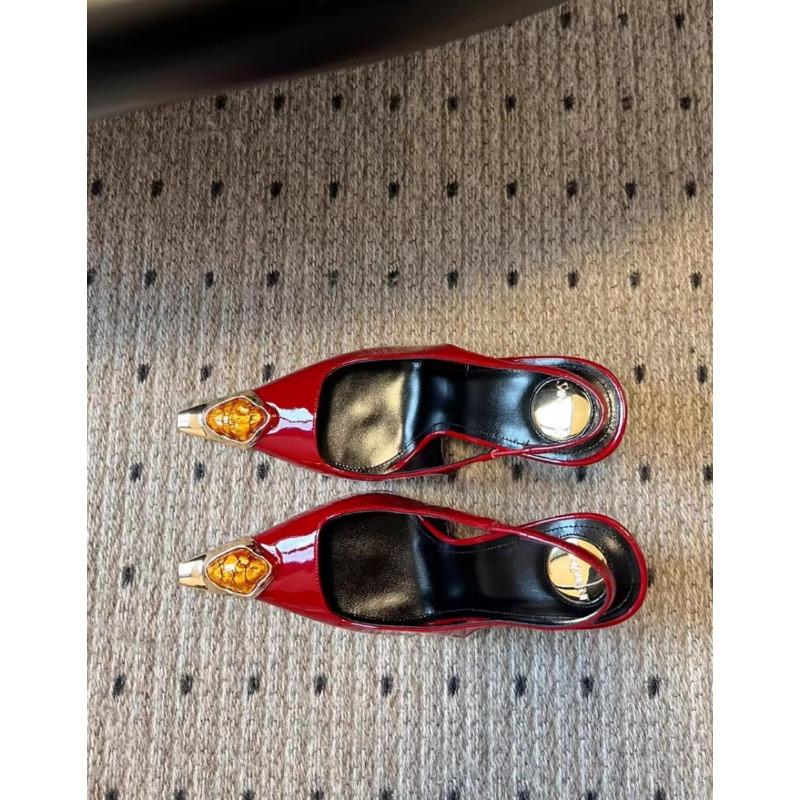 Mote Motedesign Innlegg Edelstener Spiss Tå Patentlær Sexy Slingback Sandaler Damepumps Høye Hæler Bryllup Bankett Sko