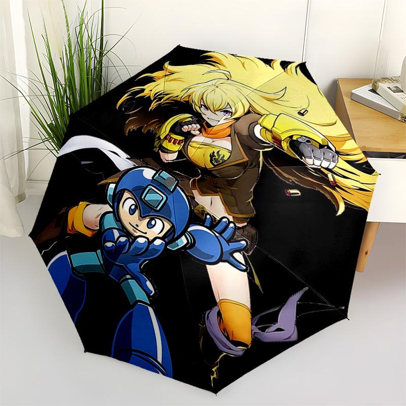 

1pc Mega Man & BlazBlue Collaboration: Automatic Opening/Closing Outdoor Umbrella with Portable Tri-Fold Design, Featuring 8-Rib Iron Frame - Per
