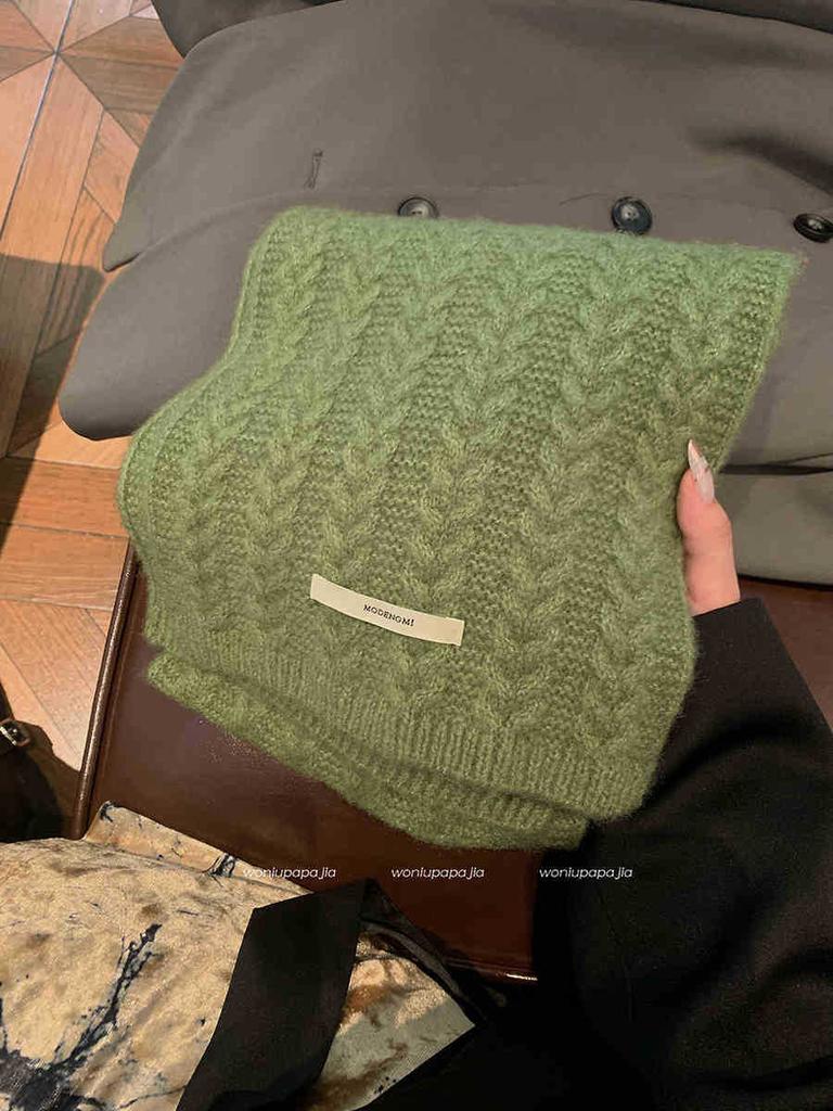 Winter Wool Soft Waxy Scarf Women'S Knitting Solid Color Retro Warm Thickened Windproof Shawl