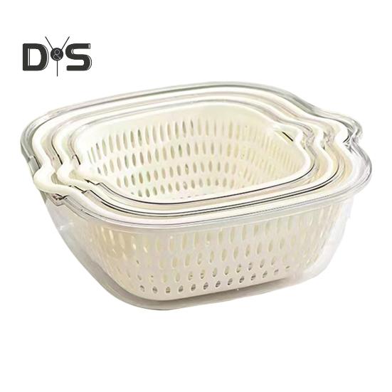 1/3 buc. Lavoare cu două straturi pentru fructe, legume, coșuri de scurgere cu mâner, calitate alimentară, fără BPA, ușor de curățat, coșuri de depozitare