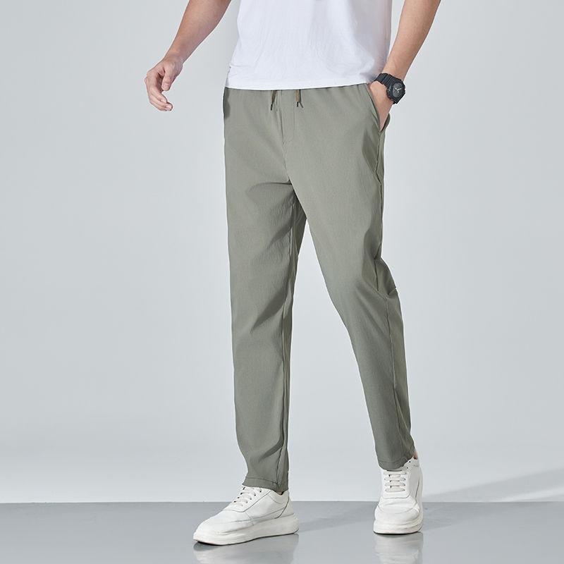 Men's Ice Silk Breathable Straight Leg Pants for Summer High Elasticity Sporty Loose and Casual Men's Pants