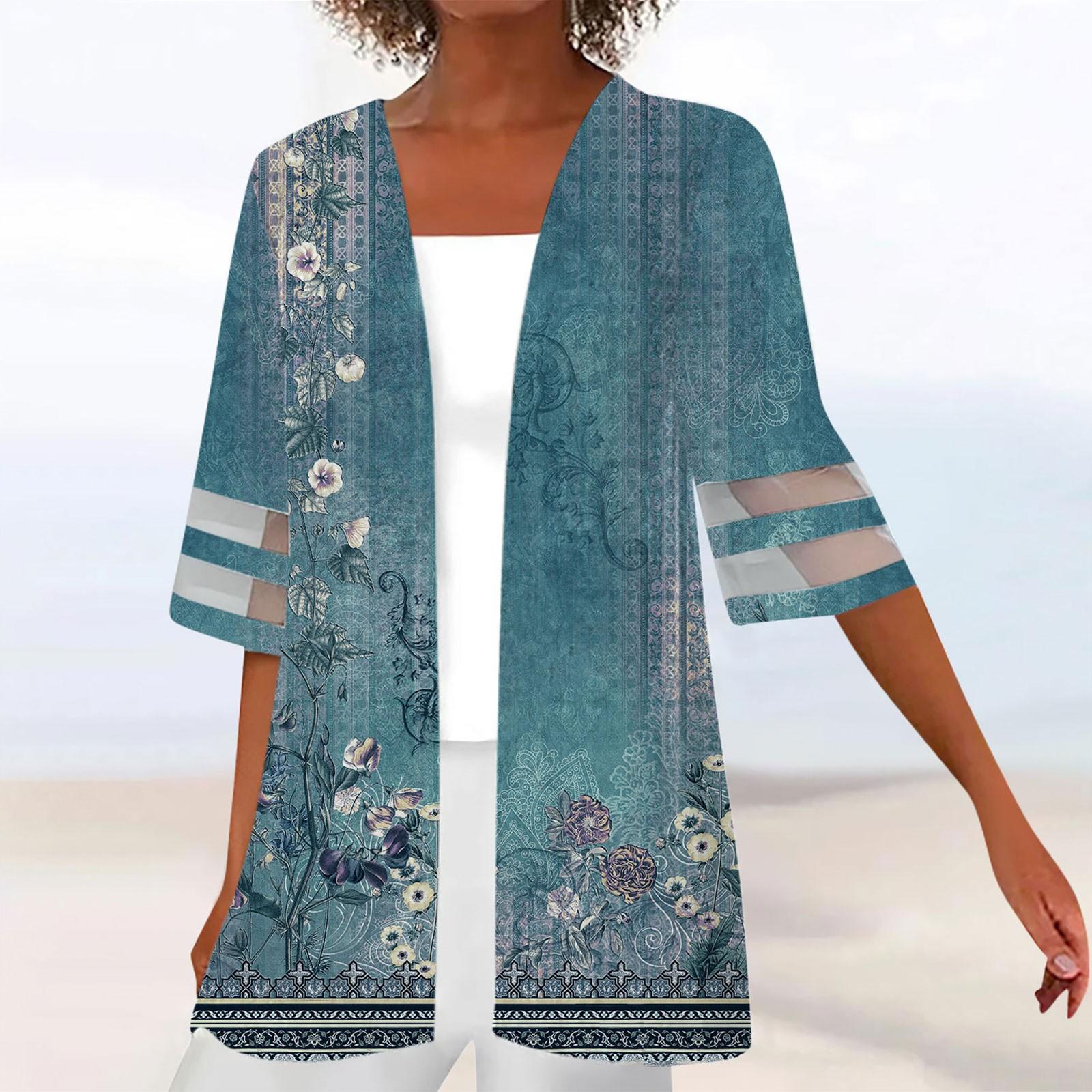 

Женская рубашка Блузка Верхняя одежда с принтом и рукавами до половины длины Повседневные праздничные базовые кружевные топы XL синий