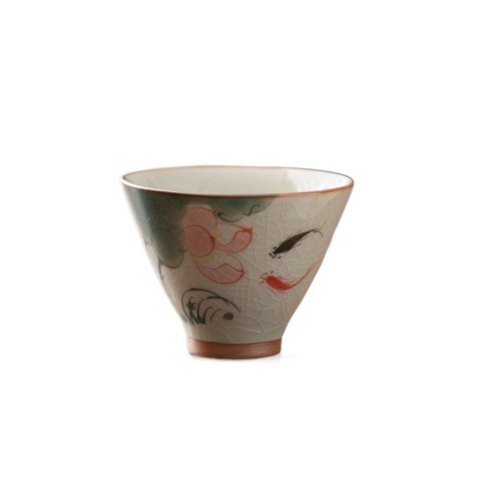 Lotus Graphic Ge Kiln Ceramic Tea Cup Hand-painted Tea Tasting Cups Kung Fu Tea Cup  Tea Making