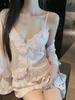 Ice and snow silk pajamas spring new pure desire French lace suspenders shorts with chest pads three-piece loungewear