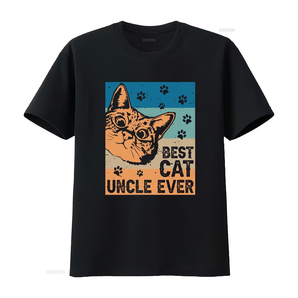 Best Cat Uncle Ever T Shirt Fathers Day Birthday Vintage Washed Homme Slightly Comfortable Graphic Designer Clothes Unisex