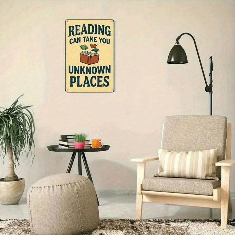 Metal Wall Art Vintage Poster Reading Takes You to the Unknown Gift for Bookstore