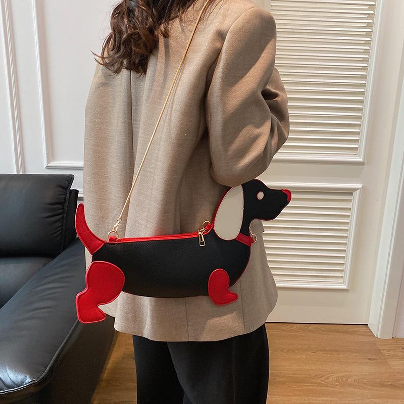 Schoudertas met cartoon hondenontwerp voor dames PU-leer crossbodytassen met ketting gepersonaliseerde rits avondfeest portemonnee satchel CLE