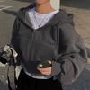 2026 Damska Bluza Cropped z Kapturem i Zamkiem Jednokolorowa Luźny Krój Casual Elegancka Streetwear