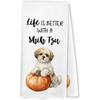 Shih Tzu Gifts Fall Kitchen Towels, Pumpkin Dog Decor Dish Towel for Kitchen, Gifts for Dog Lovers, Life is Better with A Shih Tzu Halloween Autumn