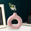 Ceramic Vase Nordic Round Hollow Circular Donuts Floral Flower Pot for Desktop Bedroom Tabletop Home