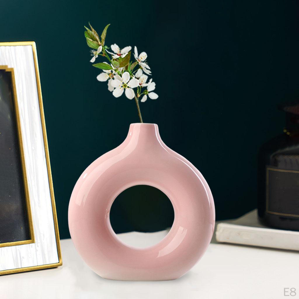 Ceramic Vase Nordic Round Hollow Circular Donuts Floral Flower Pot for Desktop Bedroom Tabletop Home