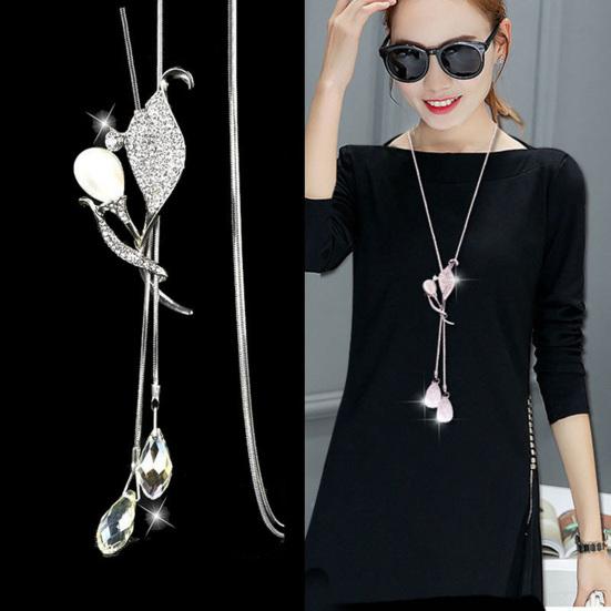 Clavicle Chain Electroplating Rhinestone Two Ways Wearing Heart-shaped High Gloss Decorate Neck Ornament Transform Luxury Four Leaf Clover Pendant