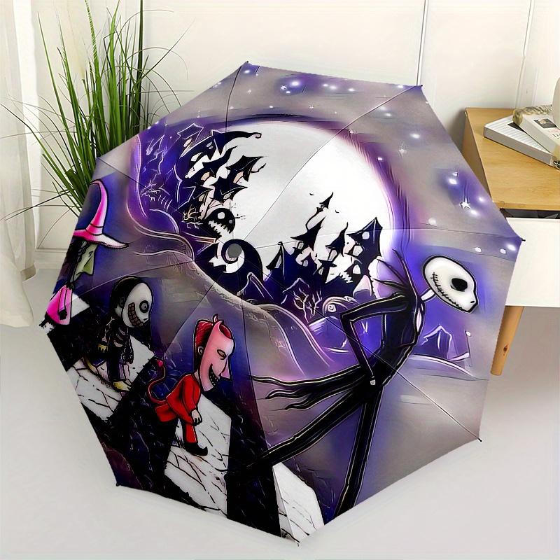 

Jack Skellington,Halloween Town Automatic Umbrella - Tri-fold Portable Umbrella, Best Holiday Gift for Men and Women, Durable Iron Frame, Pl