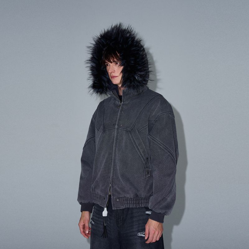 

Madwitch Retro Washed and Distressed Cotton Parka Jacket Loose Casual Vintage Cotton Coat Dark gray XL