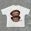 Chic Lips Golden Teeth Vintage T-shirt Rock Goth Casual Tee Clothing Men Oversized Cotton T Shirt Harajuku Y2k Tops Streetwear
