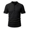 Mens American Retro Textured Henley Short Sleeve Casual Loose Vacation Commuter T Shirt