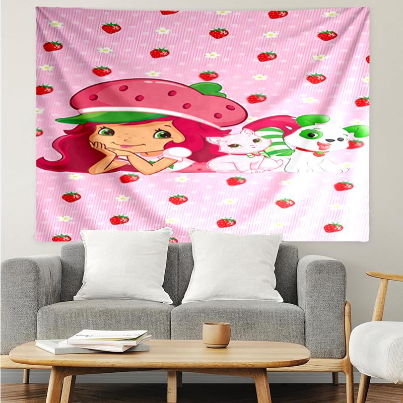 Straw-berry Friends Quick-Dry Tapestry Hanging for Bedroom,Livingroom, Playroom,Decor Art Room Wall Tapestry Holiday and Birthday Gifts
