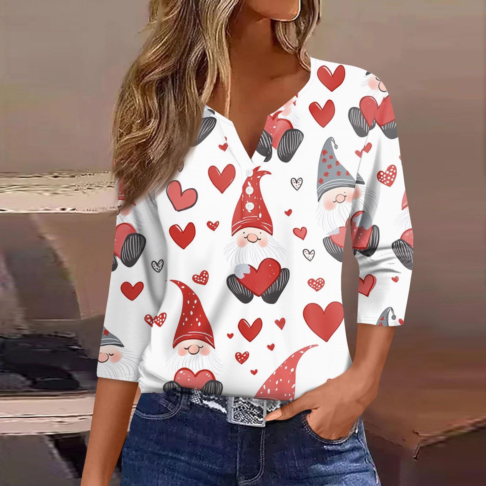 

Жіноча модна повсякденна футболка з V-подібним вирізом і сімома рукавами з ґудзиками XL кавун червоний колір