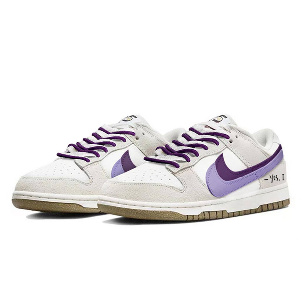 Nike Dunk Sheepskin Coverage Slip Resistant Low top Skateboard Shoes Unisex White Gray Purple DO9457-100(TeamY-)