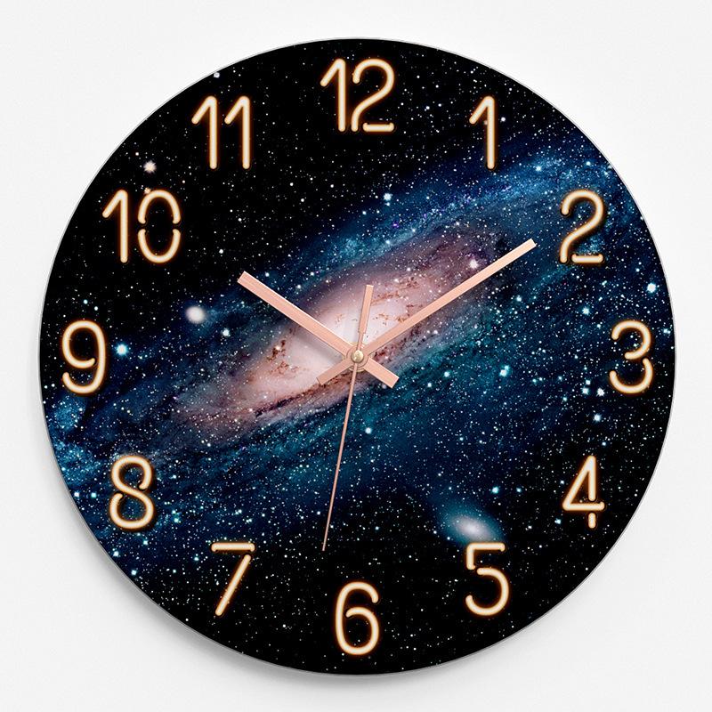 

Мода для детской комнаты Креативные часы Домашние настенные часы Гостиная Круглые стеклянные часы Спальня Бесшумные кварцевые часы 30 см