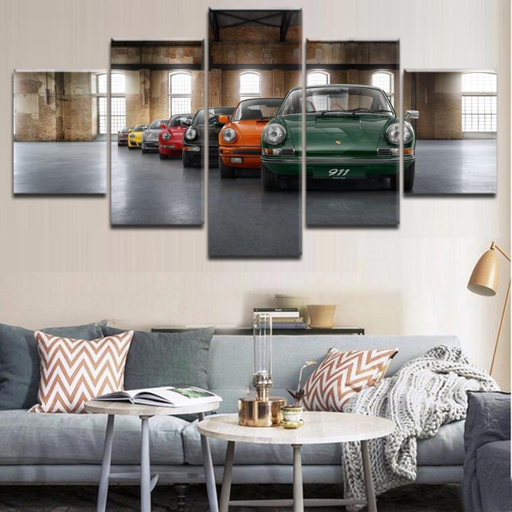 5-teiliges Gemälde mit klassischem, altmodischem Auto 911, modernes Kunstwerk, Leinwandkunst, HD-gedrucktes Poster, Wandbild, Wohnzimmer, Heimdekoration