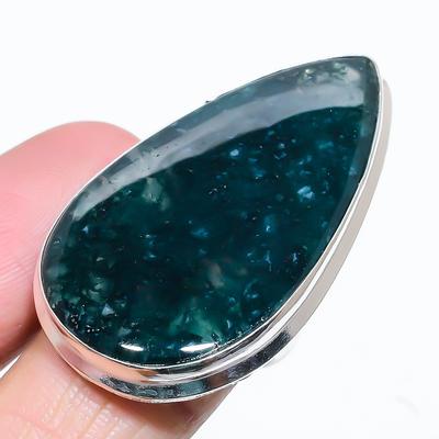Natural Moss Agate Gemstone Handmade 925 Sterling Silver Ring Size 7.5 A0v92