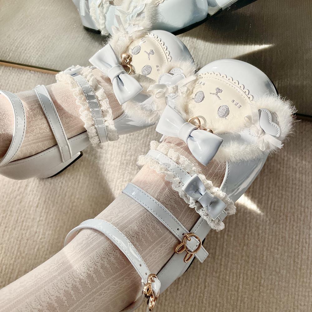 Cute Sweet Lolita Shoes for Women Japanese Style Bowknot Round Toe Mary Jane Shoes Lovely Low-heel Pumps Size35-40 Zapatos Mujer