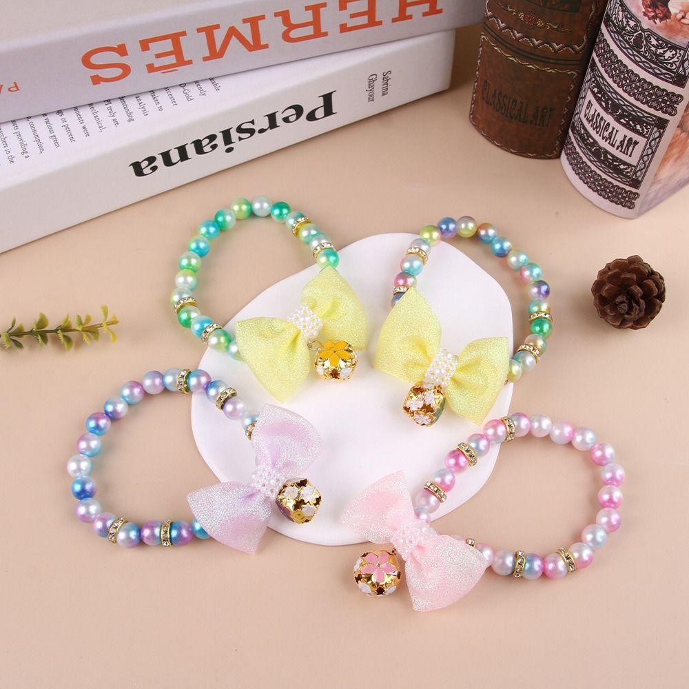 

Colorful Cat Puppy Collar Princess Style Cat Neck Chain Cute Pet Pearls Bowknot Necklace Puppy Pink 2#
