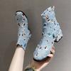 Spring and Autumn New Round Head Short Boots Thick Heel Denim Boots Martin Boots