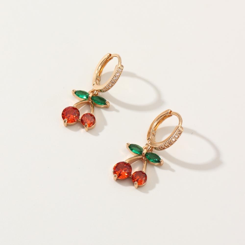 Cherry Shape Dangle Earrings for Women 2025 New Fashion Golden Drop Earring Zirconia Jewelry Wedding Party Accessorie