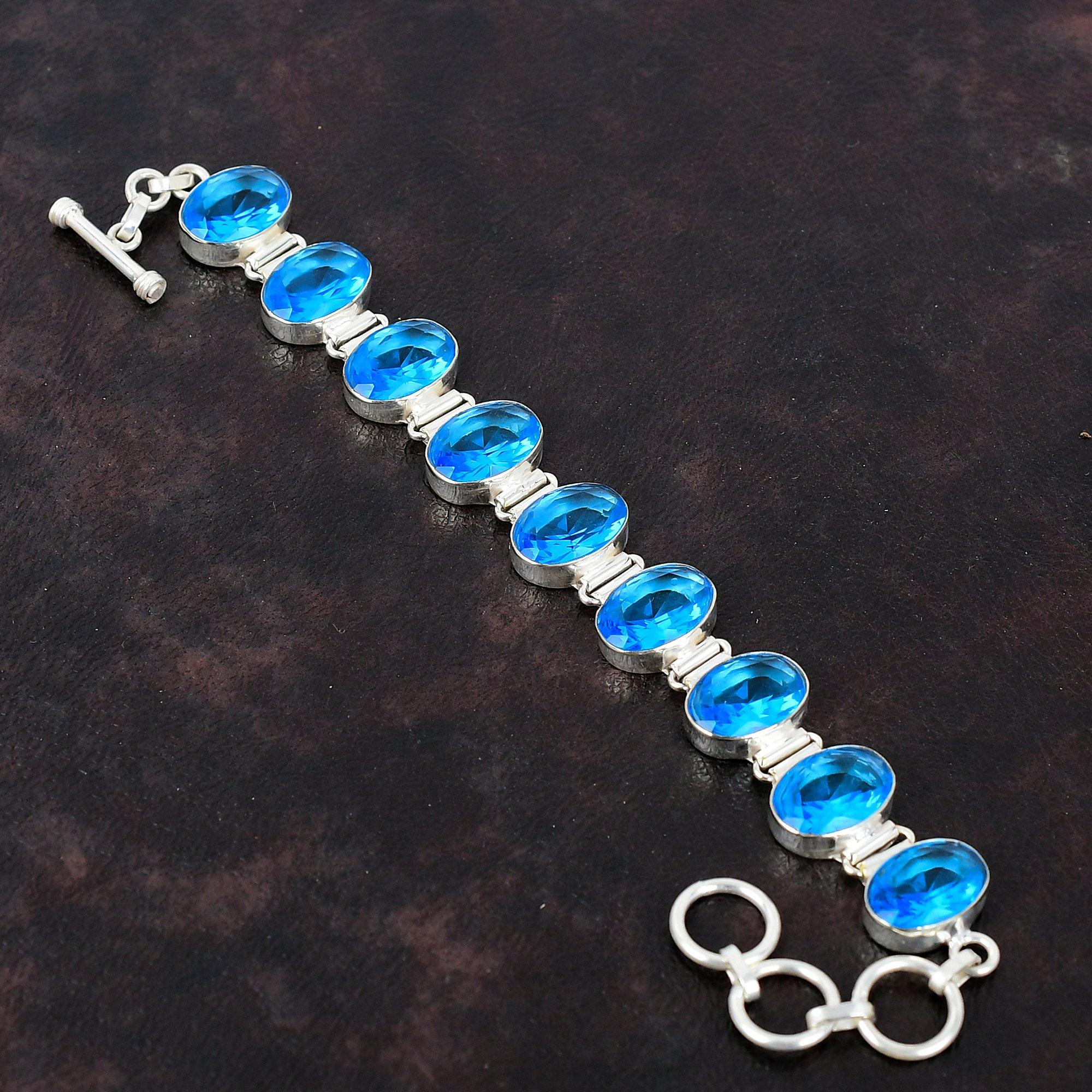 

Граненый швейцарский браслет с синим топазом Браслет из драгоценного камня Браслет из стерлингового серебра 925 пробы Регулируемый браслет-цепочка Ювелирные изделия ручной работы Подарок для невесты Adjustable