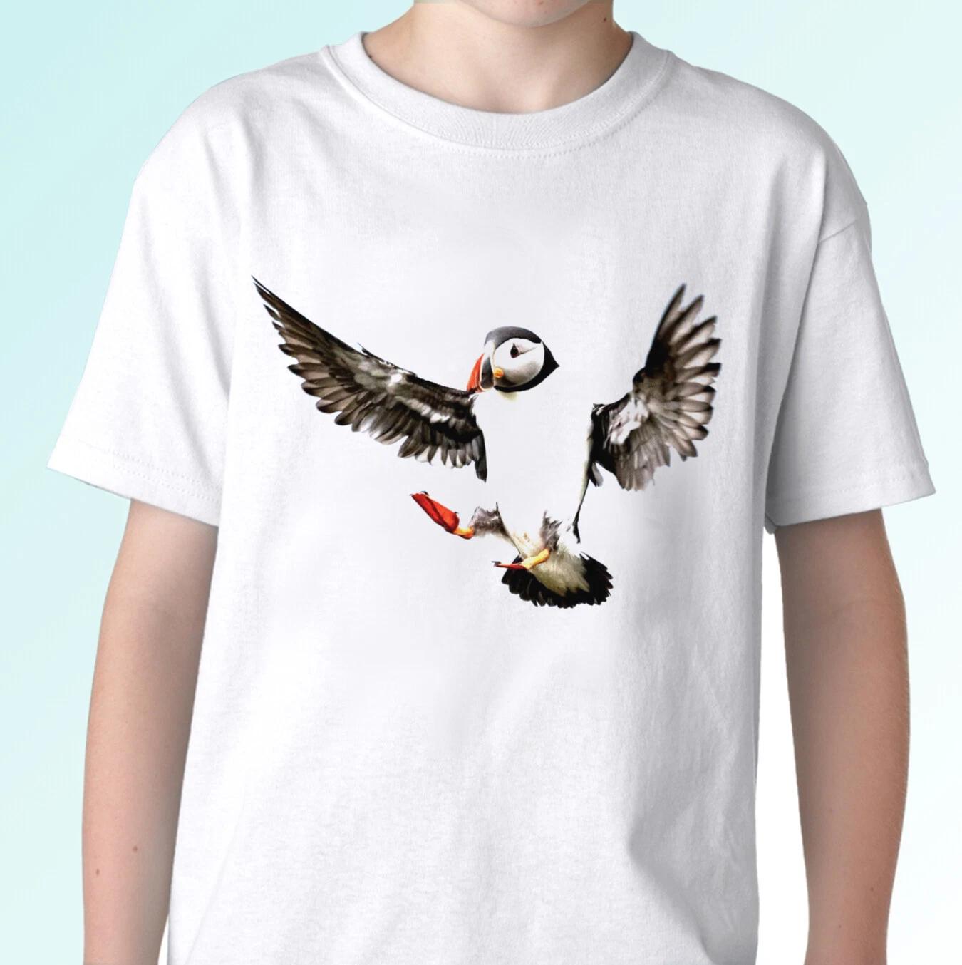 

Puffin flying white kids boys T-Shirt animal tee top bird design s s kids sizes 100