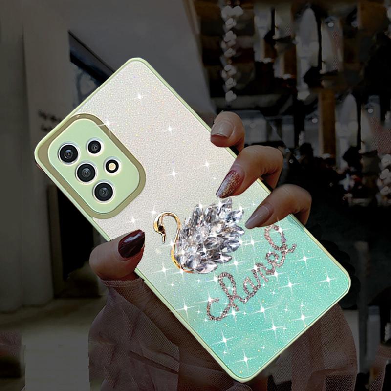 Glitzer Diamant Schwan Hülle für Samsung Galaxy A53 A73 A13 A12 A51 S22 S21 Redmi Note 11 10C iPhone 14 13 12 11 Pro Max Farbverlauf Bling Pailletten Soft Cover