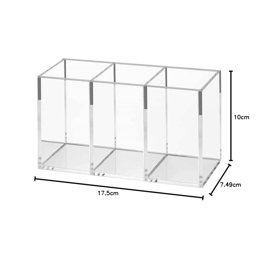 3-Slot Acrylic Makeup Brush Organizer - Transparent Cosmetic Storage Tray for Bathroom Drawer & Vanity Countertop
