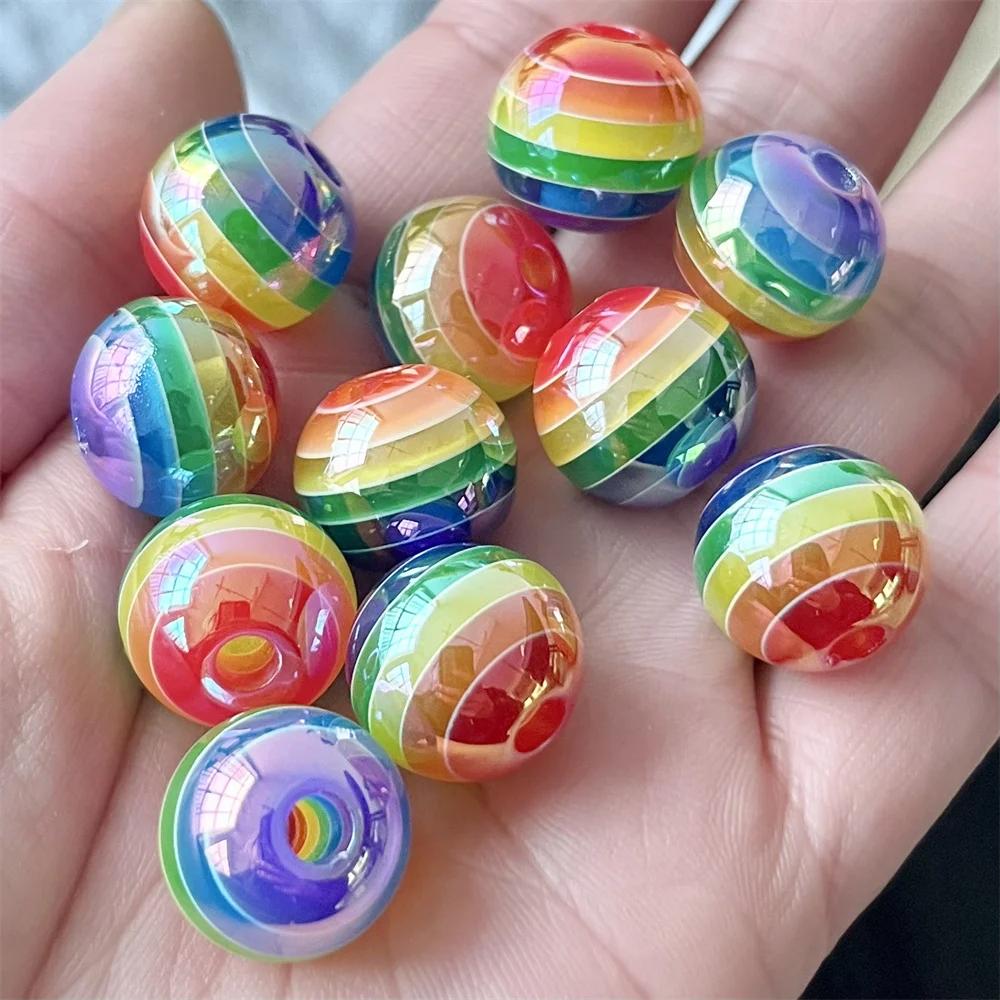 TX84 5Pcs 16mm Plating Color Cartoon Novel Fashion Rainbow Beads Beaded Bracelet Diy Handmade Girl Gift Jewelry Accessories